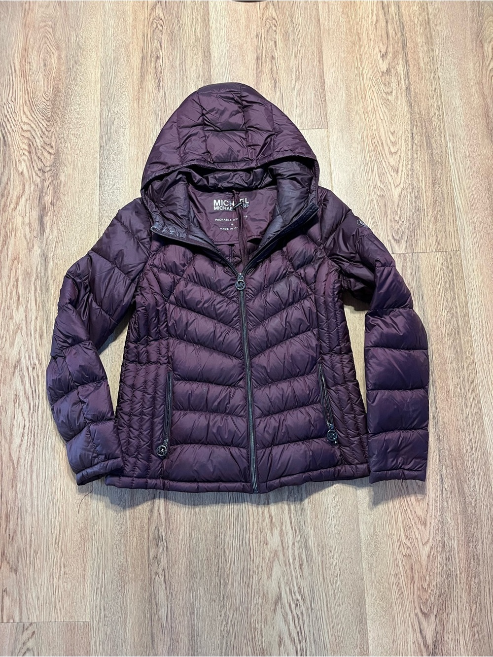 Michael Kors Hooded Quilted Puffer Jacket - Plum